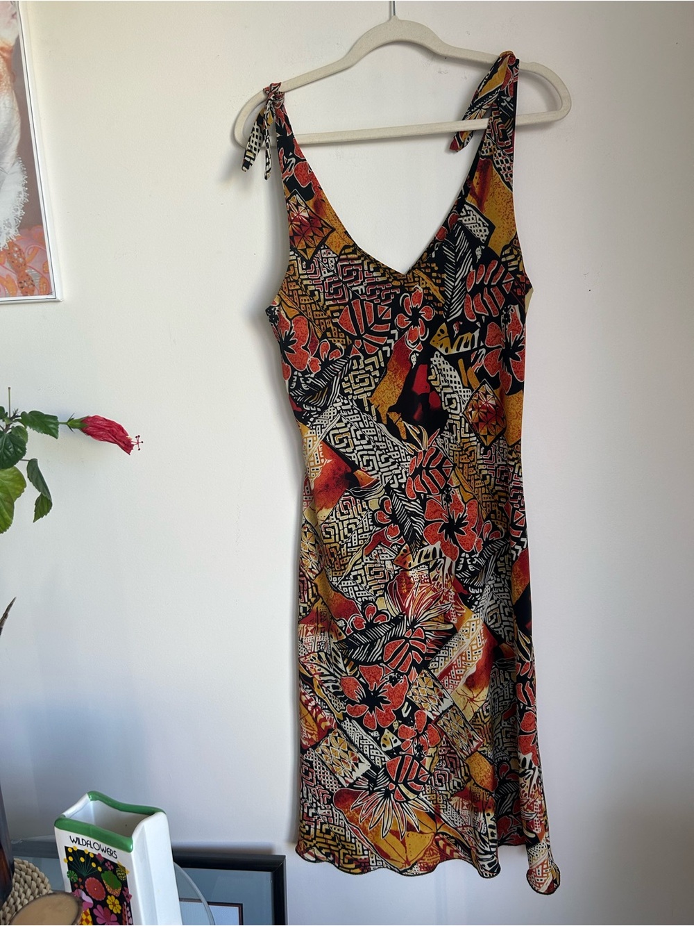 Floral Patchwork Slip Dress - Black, Red & Mustard